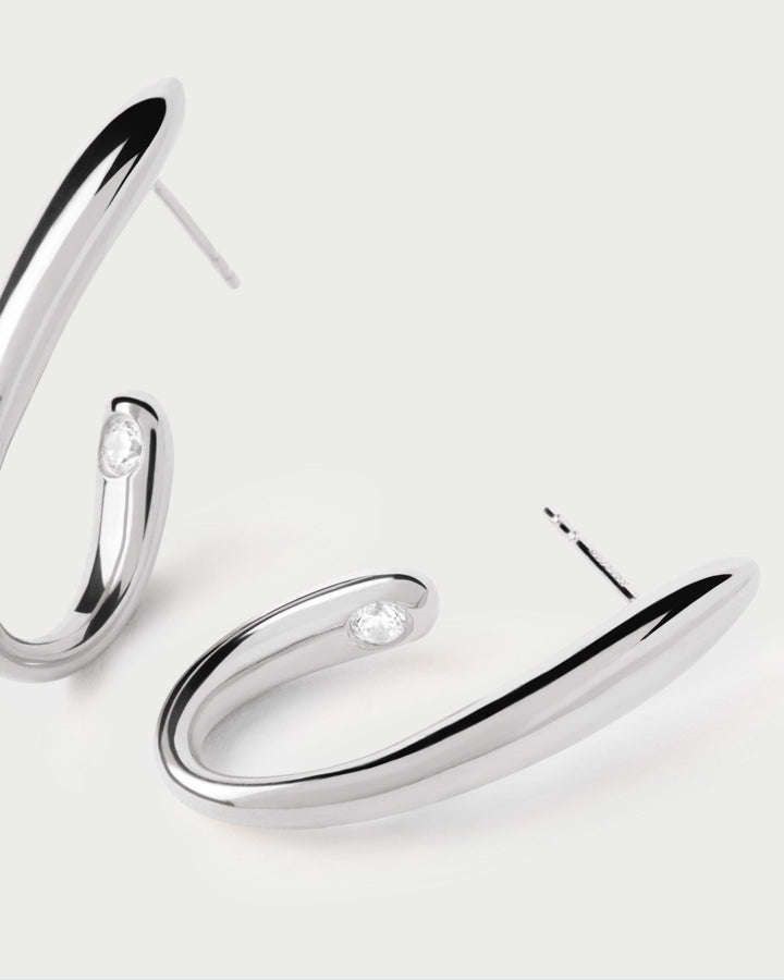 PDPAOLA Volta Silver Hoops: Dazzling Zirconia Statement Earrings for Women