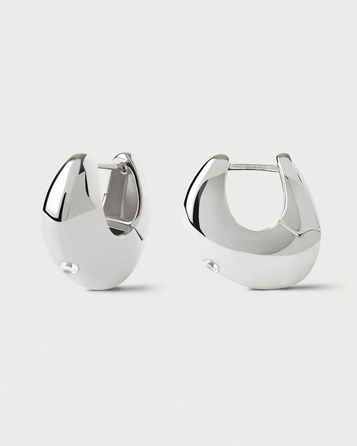 Elegant Wave Silver Hoops: White Zirconia Sterling Silver Stackable Earrings