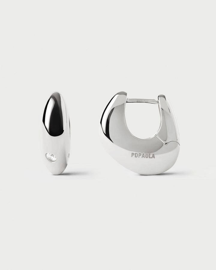 Elegant Wave Silver Hoops: White Zirconia Sterling Silver Stackable Earrings
