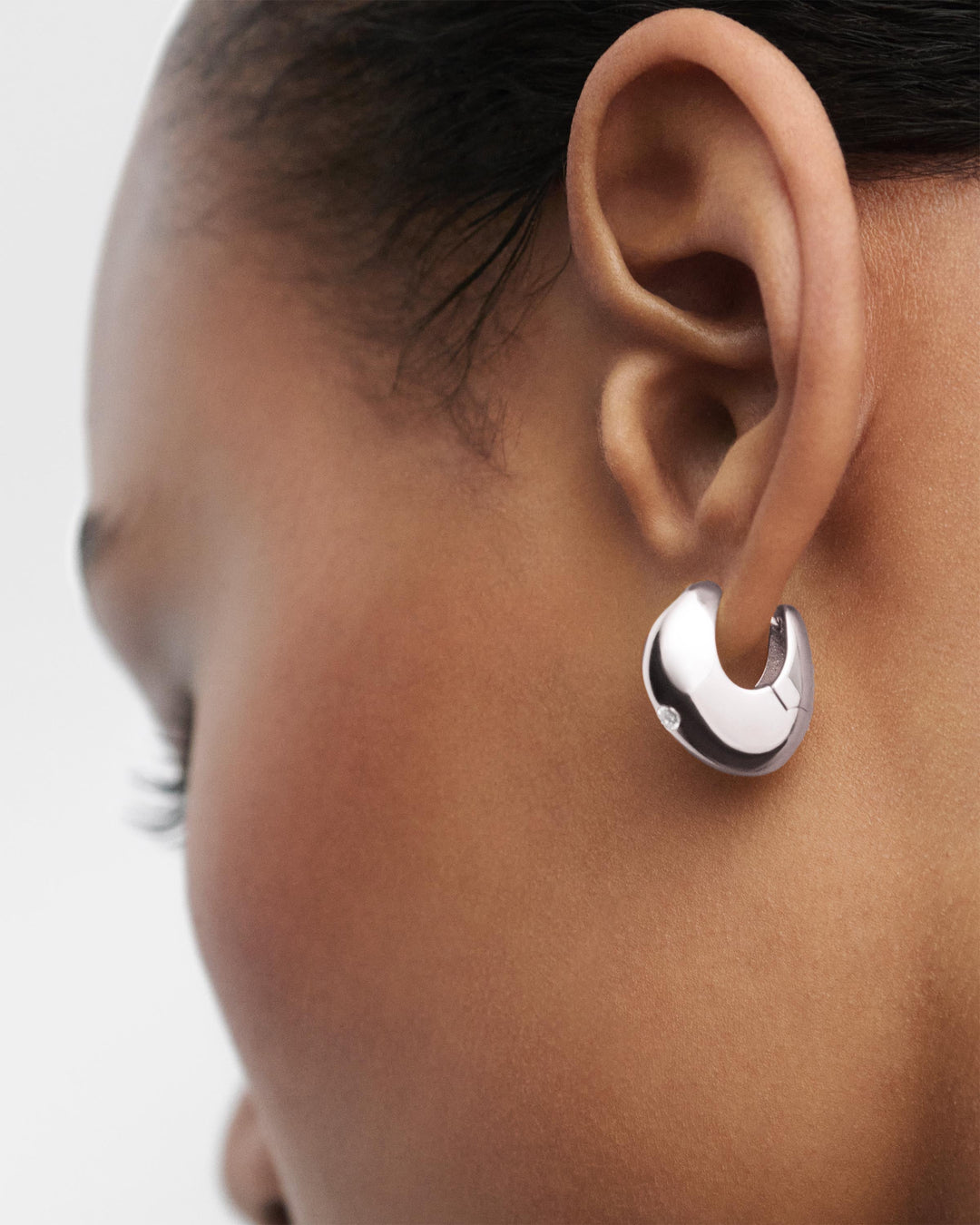 Elegant Wave Silver Hoops: White Zirconia Sterling Silver Stackable Earrings