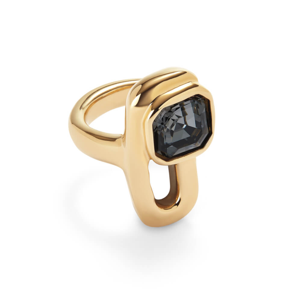 18K Gold-Plated Ring with Black Crystal - ANI0841 image