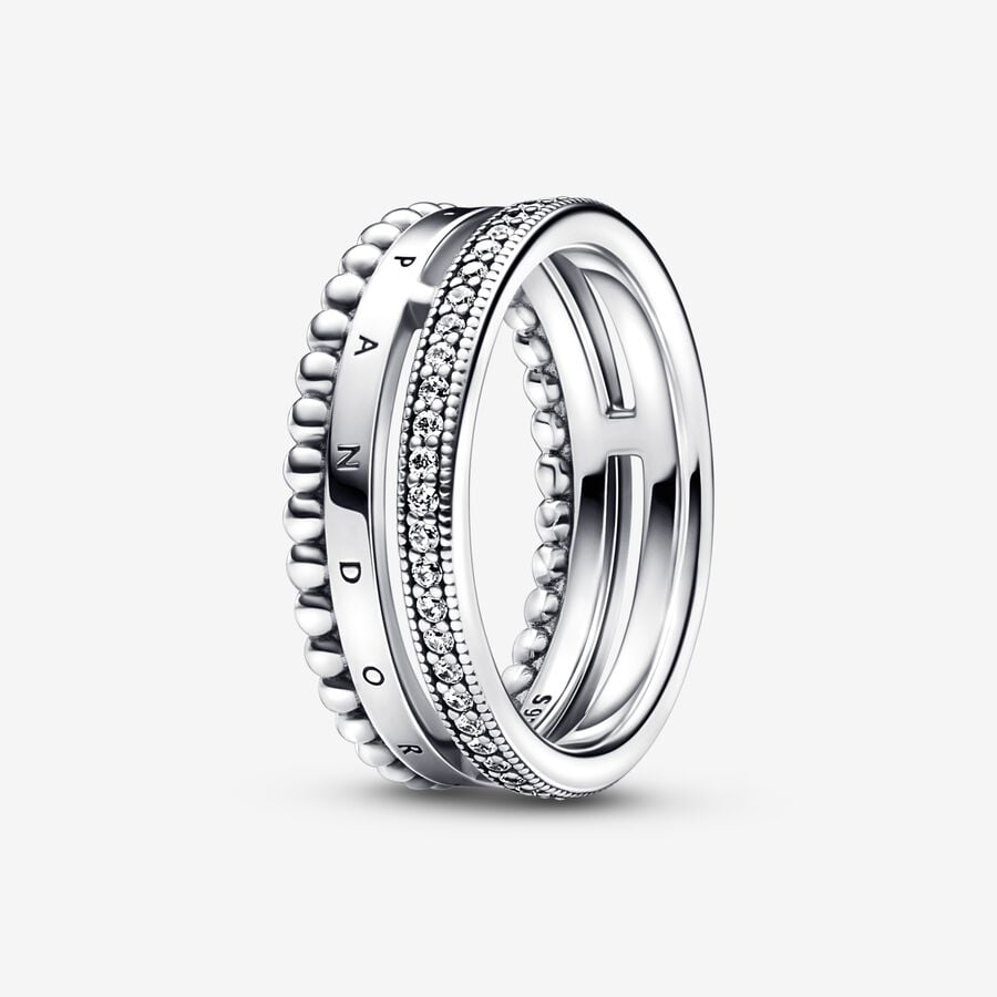 Pandora Silver Signature Pave & Beads Ring