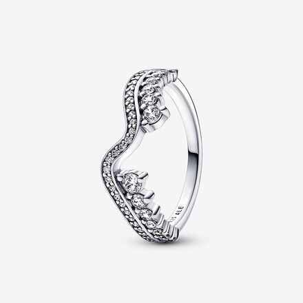 Pandora Silver Sparkling Asymmetric Wave Ring