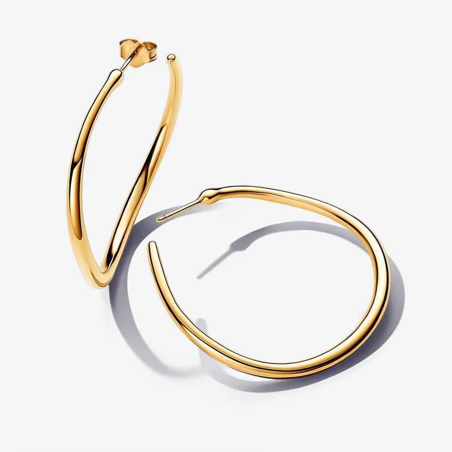 Pandora Gold Organically Shaped 42mm Open Hoop Earrings