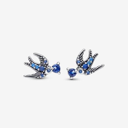 Pandora Silver Blue Swallow Stud Earrings