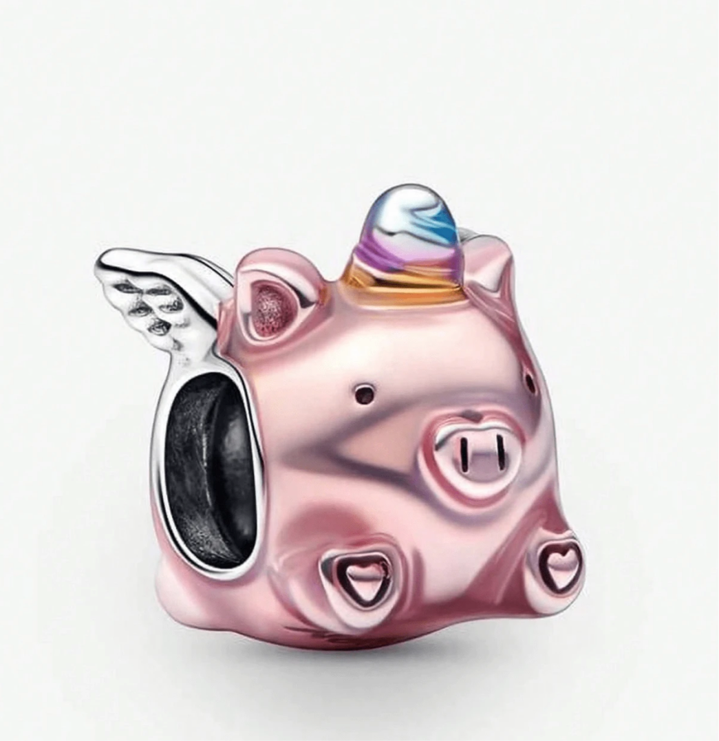 Pandora Silver Flying Unicorn Pig Charm