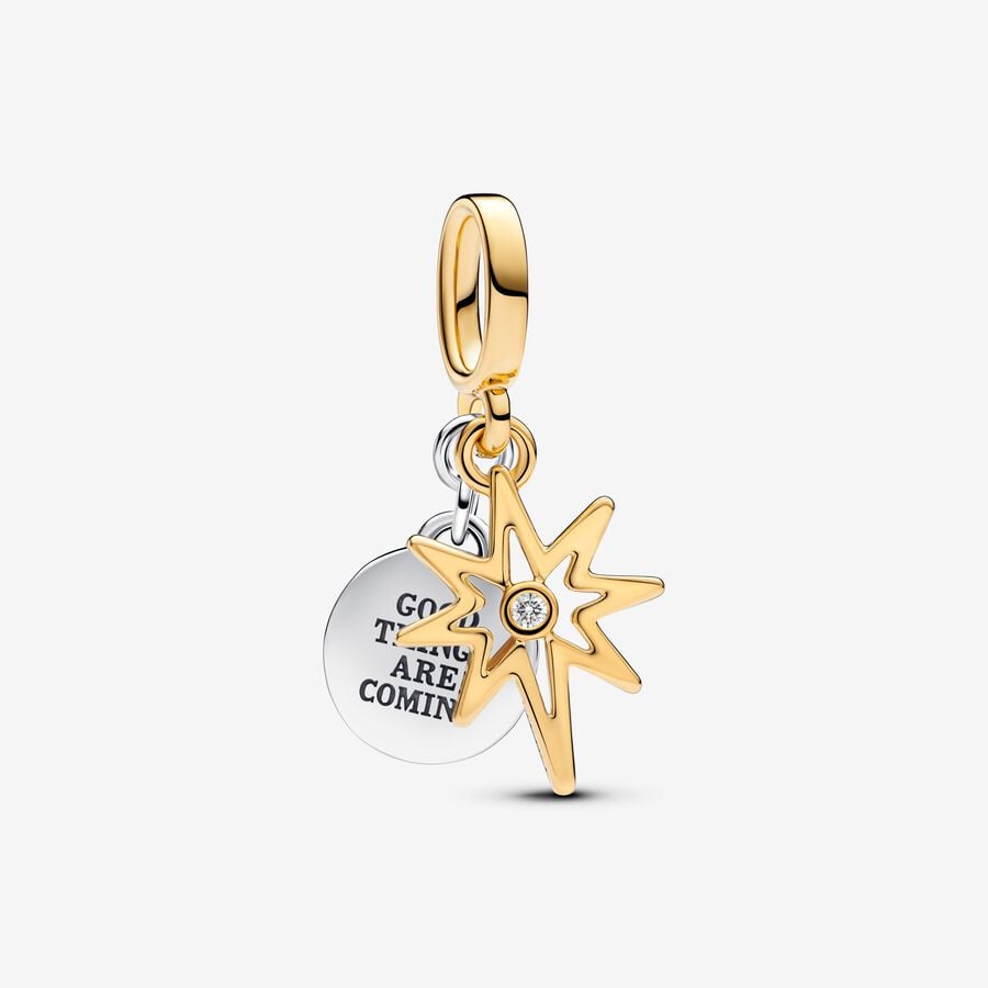 Pandora Silver & Gold Engravable Star Diamond Dangle Charm