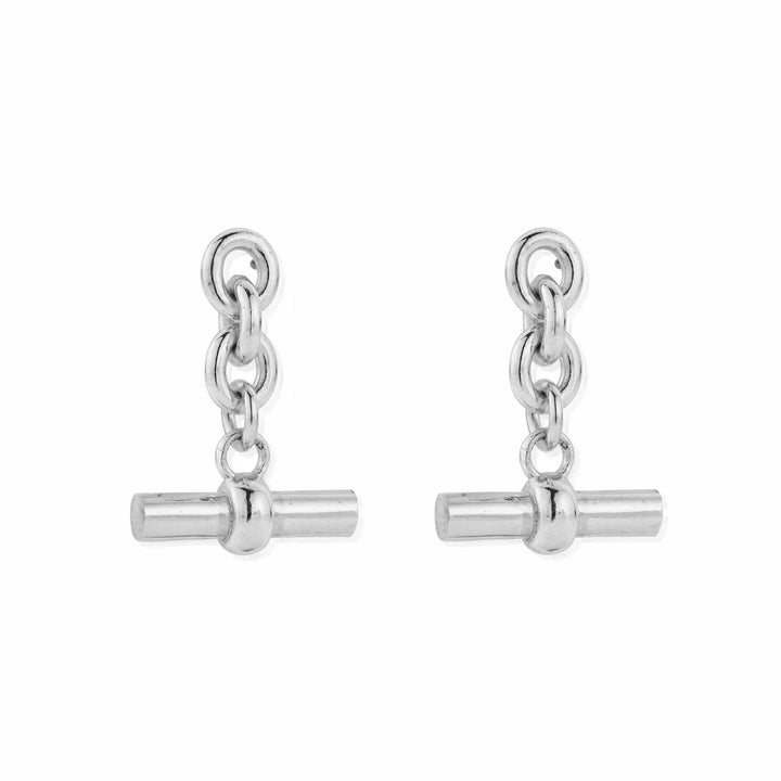 ChloBo Silver and Gold Anchor Chain 3 Link T-Bar Earrings