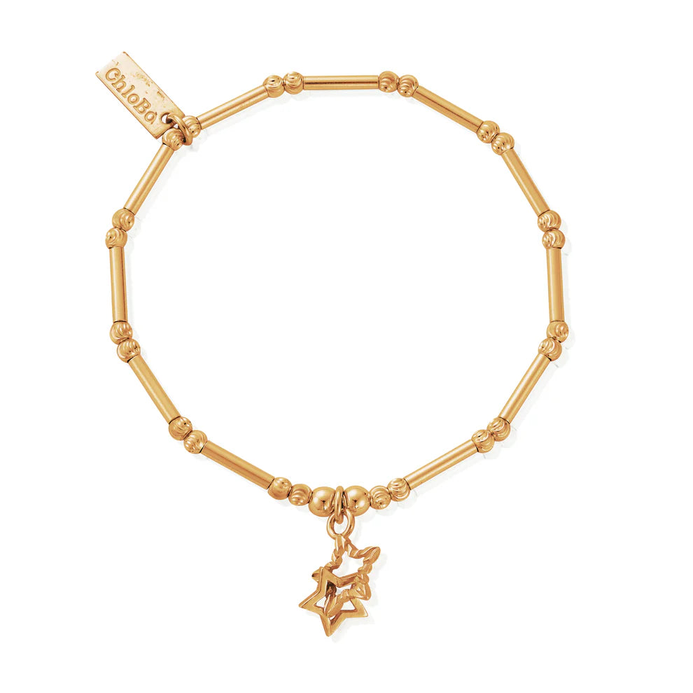 ChloBo Silver and Gold Dainty Moon Cut Interlocking Star Bracelet