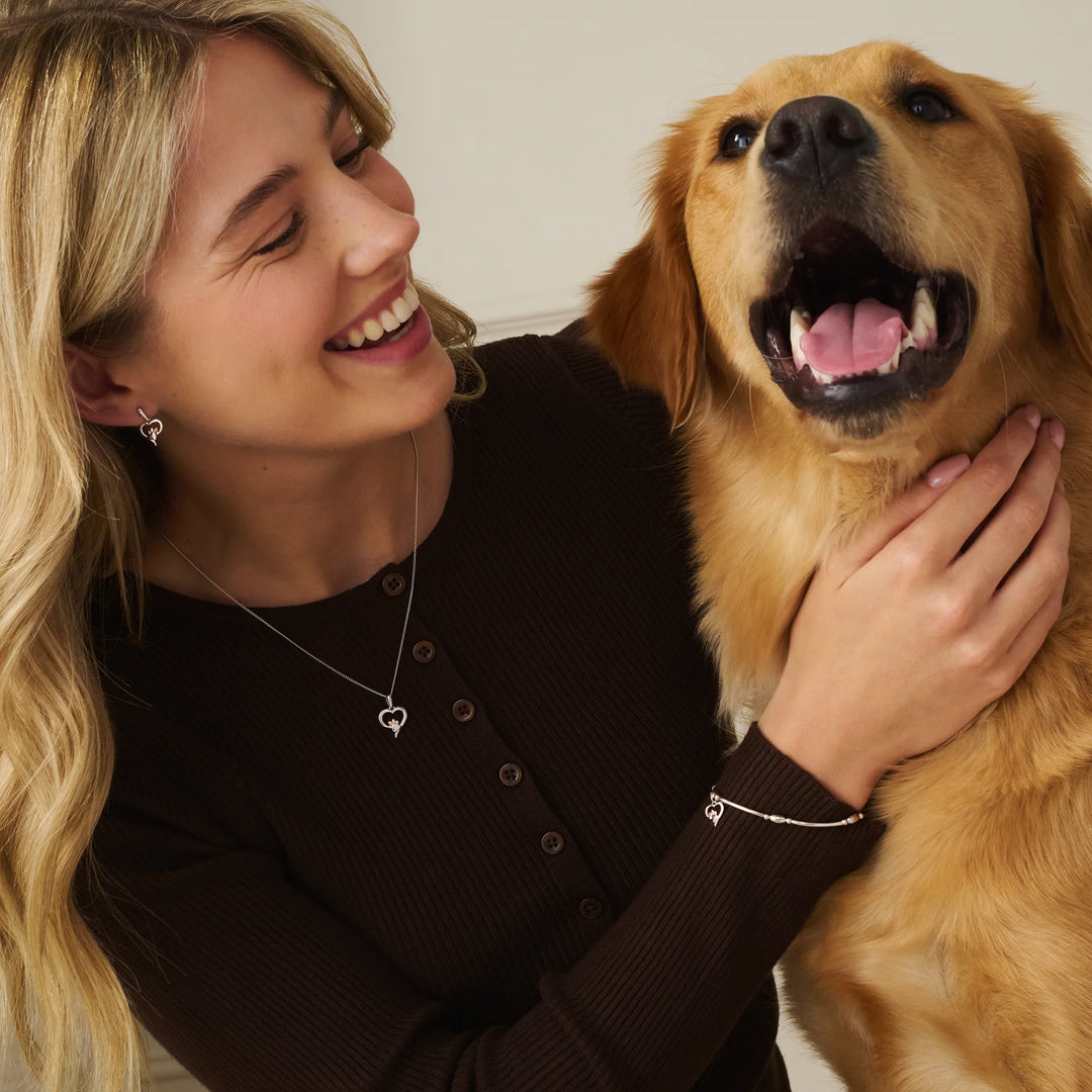 Clogau Paw Prints Silver Heart Stud Topaz Earrings