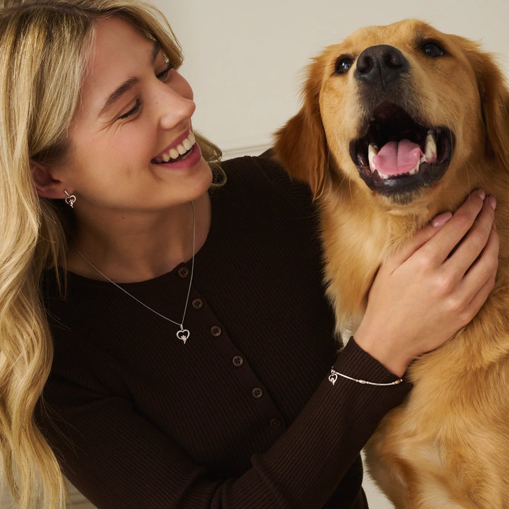 Clogau Paw Prints Silver Heart Stud Topaz Earrings