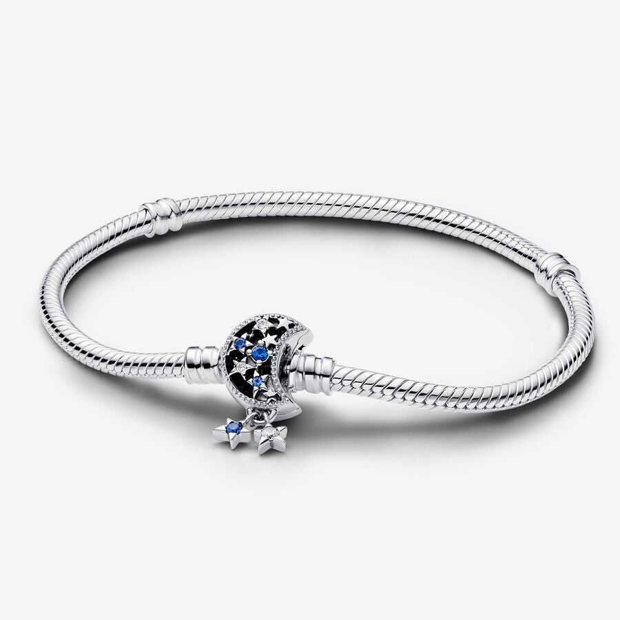 Pandora Silver Sparkling Moon Clasp Snake Chain Bracelet