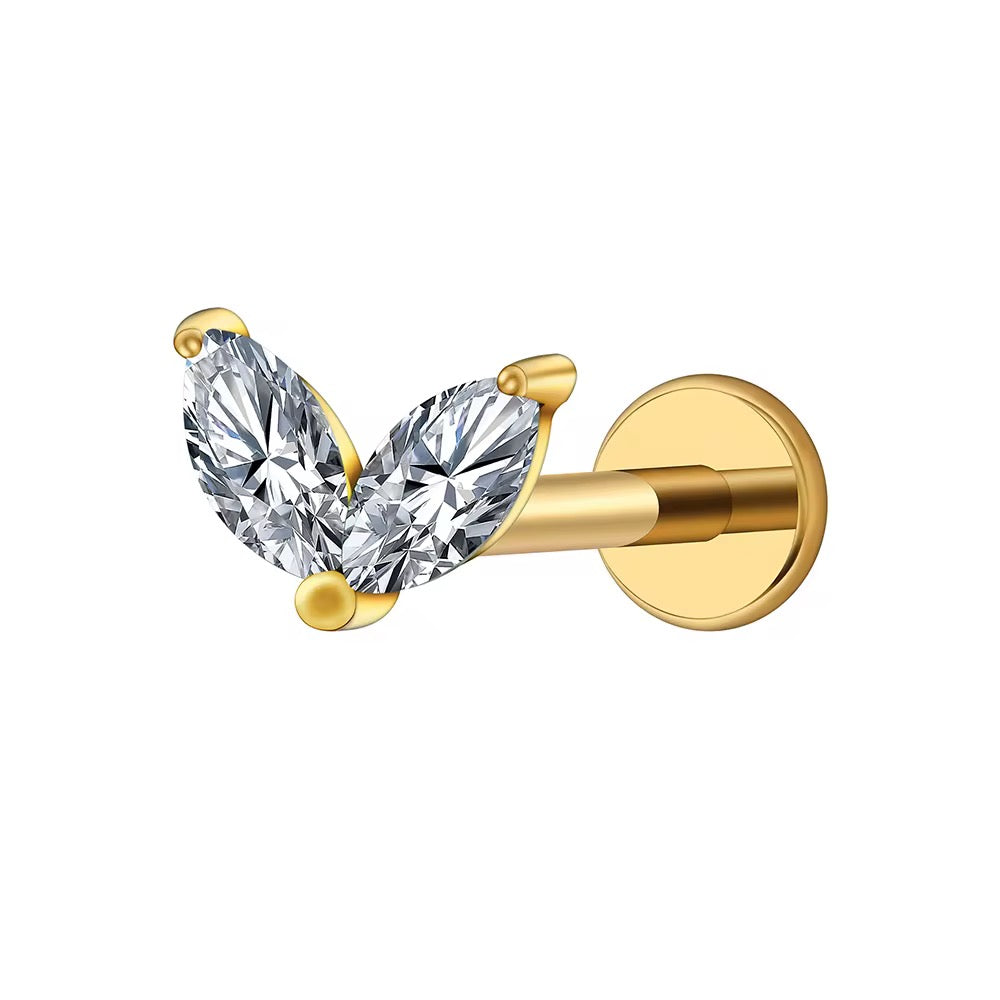 Mococo Essentials Gold Titanium Labret Petal Duo Flatback Single Earring
