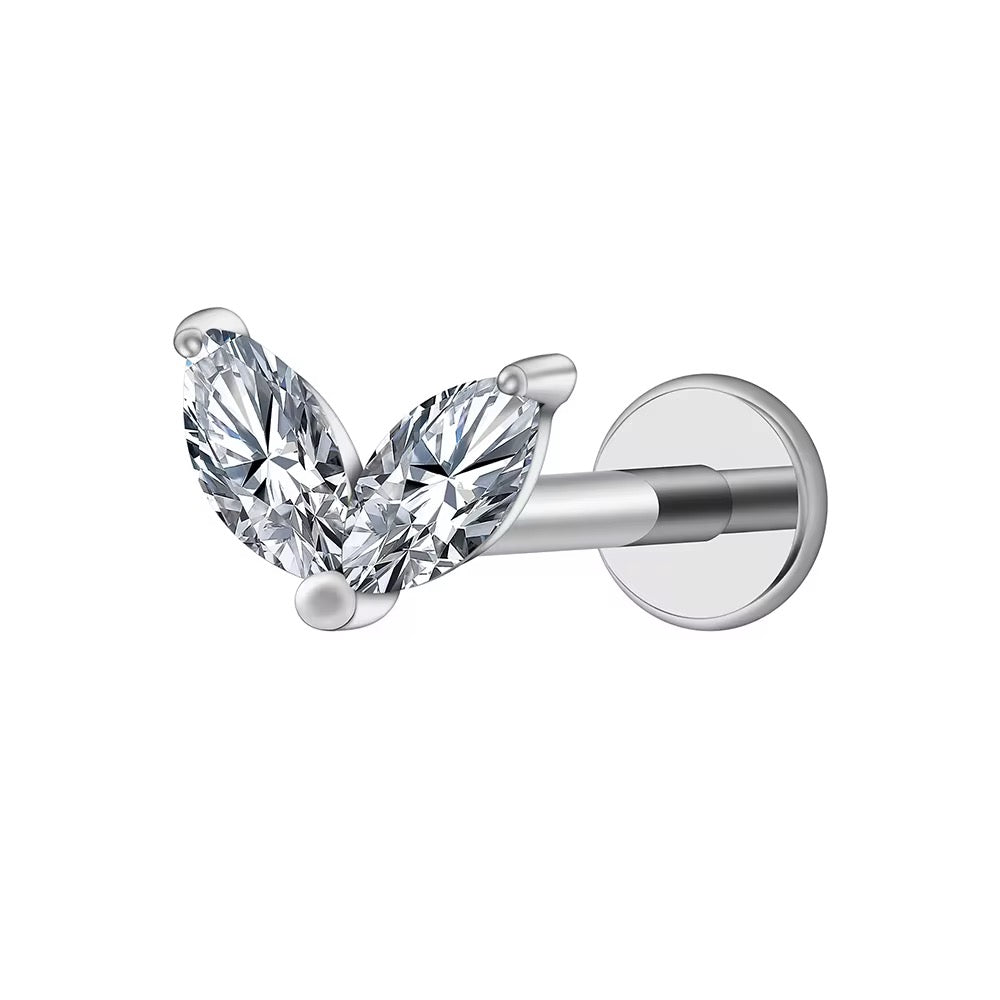 Mococo Essentials Silver Titanium Labret Petal Duo Flatback Single Earring