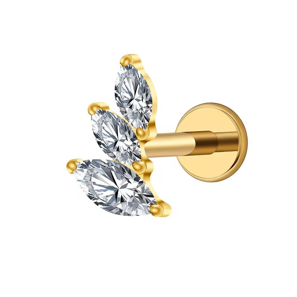 Mococo Essentials Gold Titanium Labret Sparkle Trio Flatback Single Earring