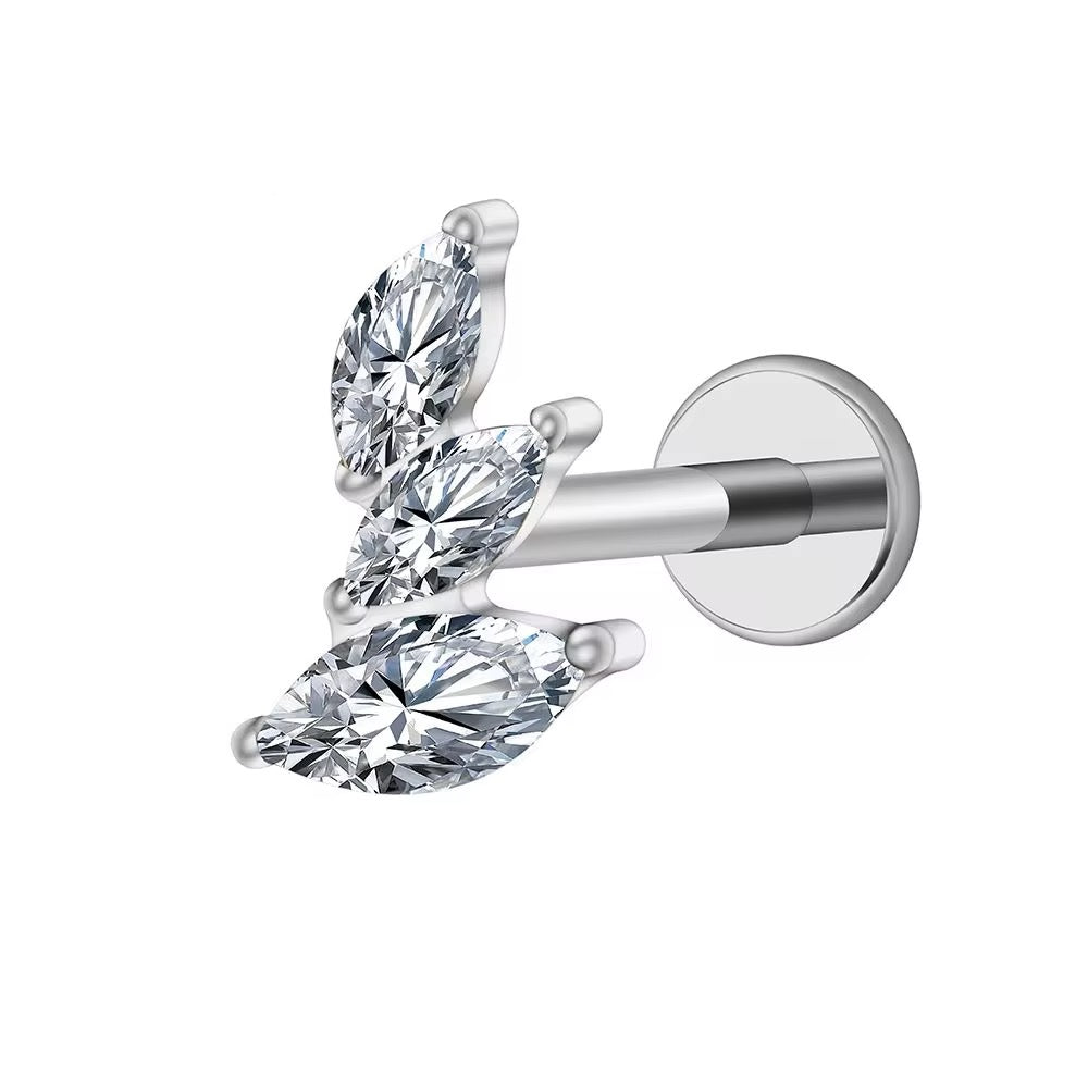 Mococo Essentials Silver Titanium Labret Sparkle Trio Flatback Single Earring