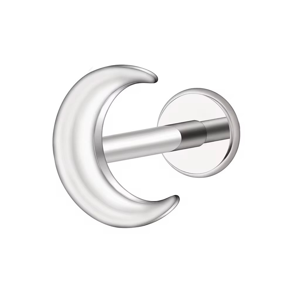 Mococo Essentials Silver Titanium Labret Moon Flatback Single Earring