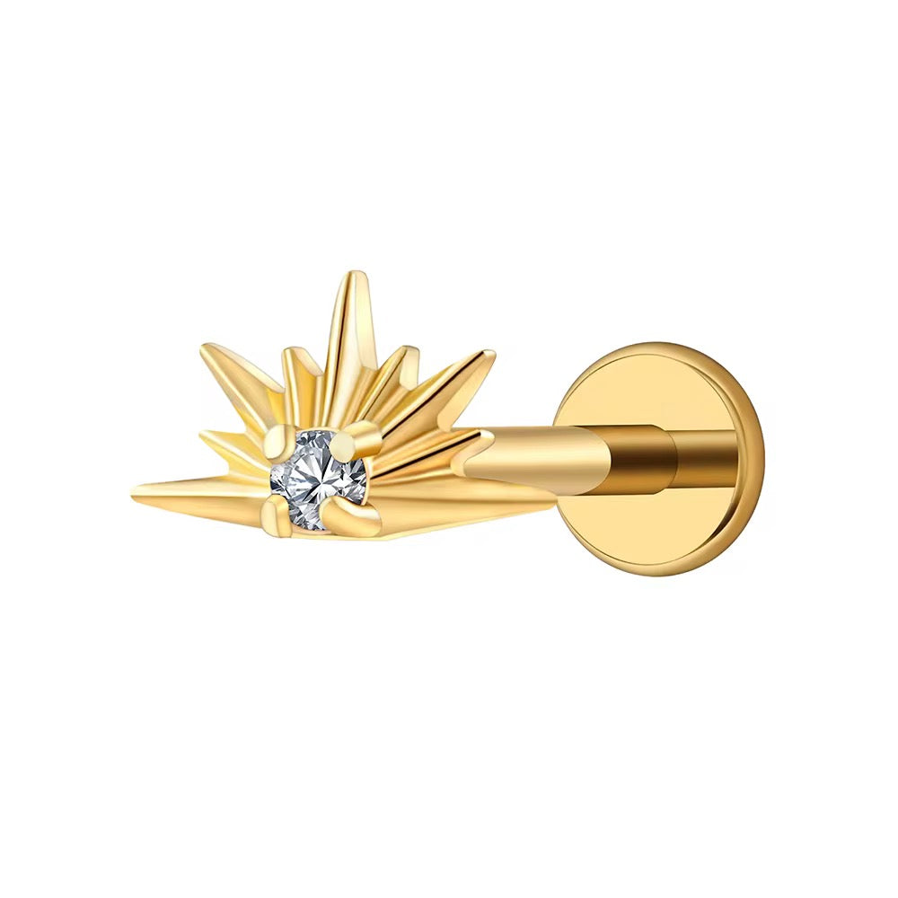 Mococo Essentials Gold Titanium Labret Sunburst Flatback Single Earring