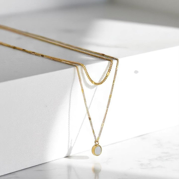 Mococo Essentials Gold Layered Round Shell Necklace