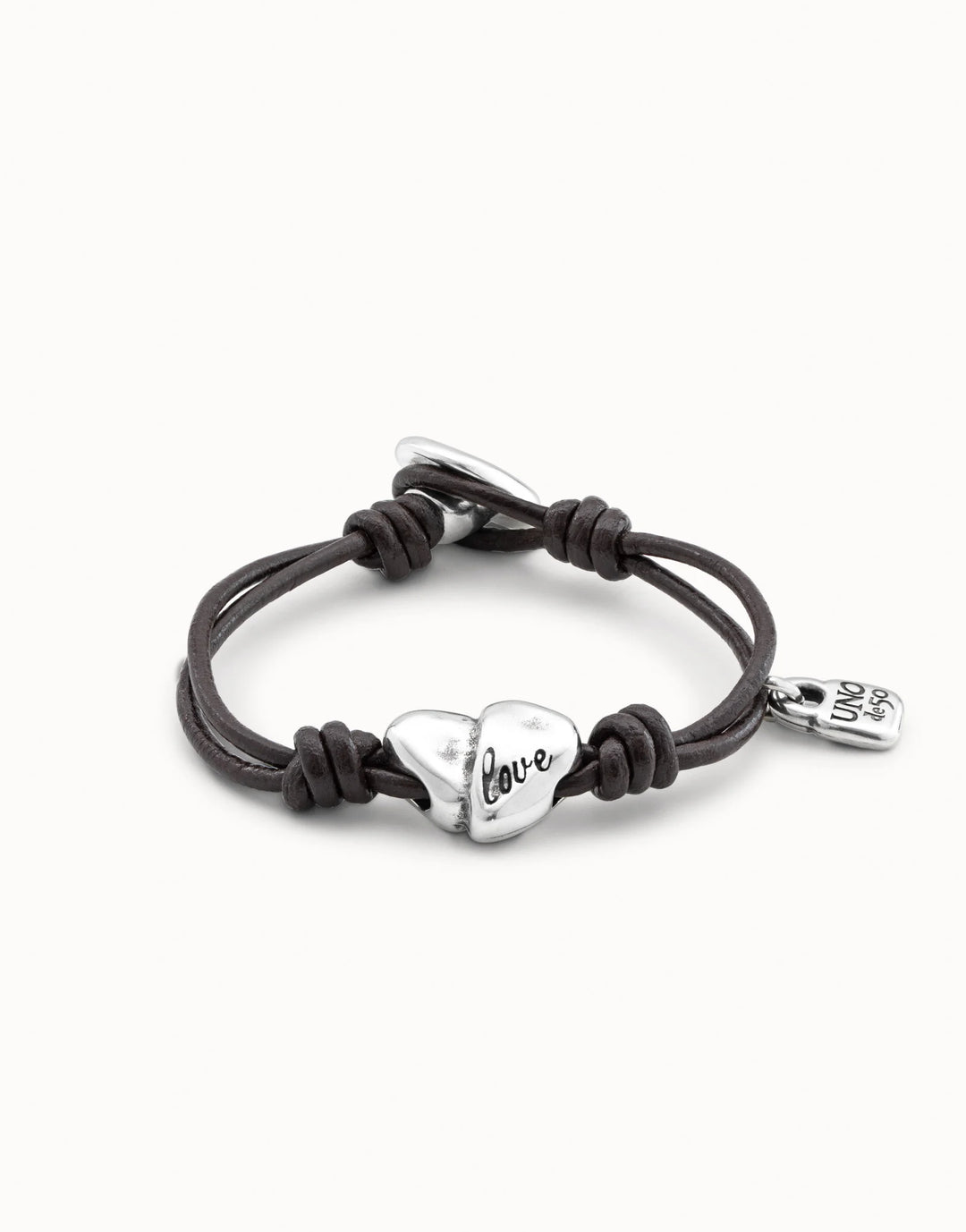 UNOde50 Silver Heart Leather Bracelet