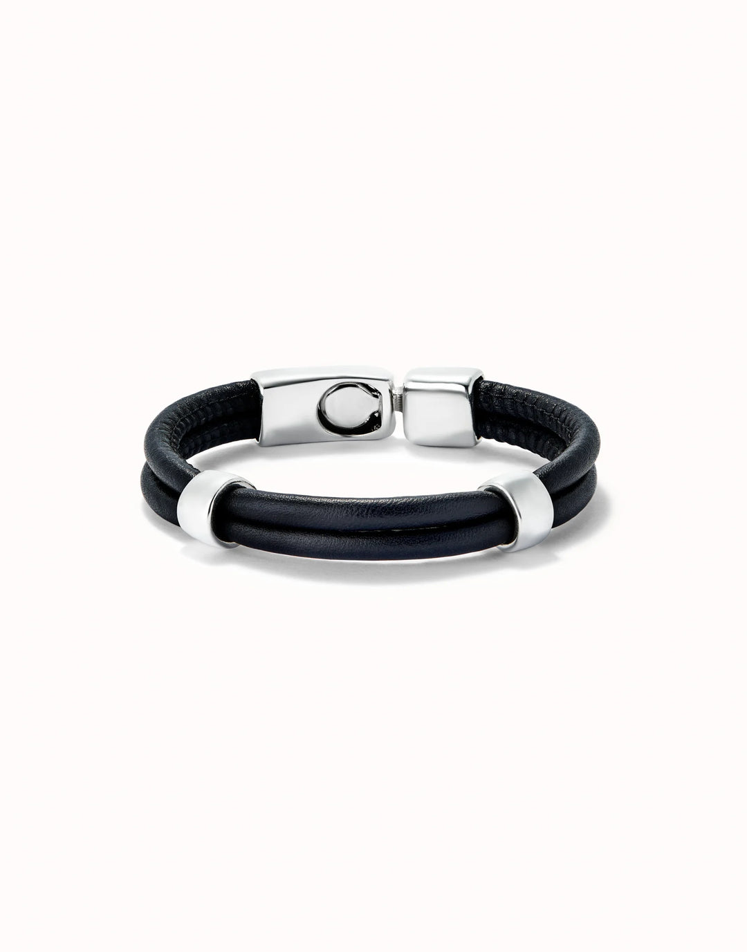 UNOde50 Silver Black Double Leather Bracelet