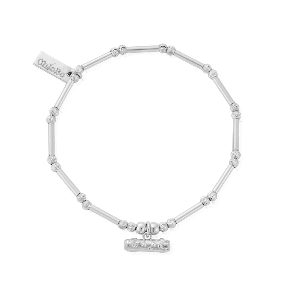 ChloBo Silver Dainty Moon Cut T-Bar Bracelet