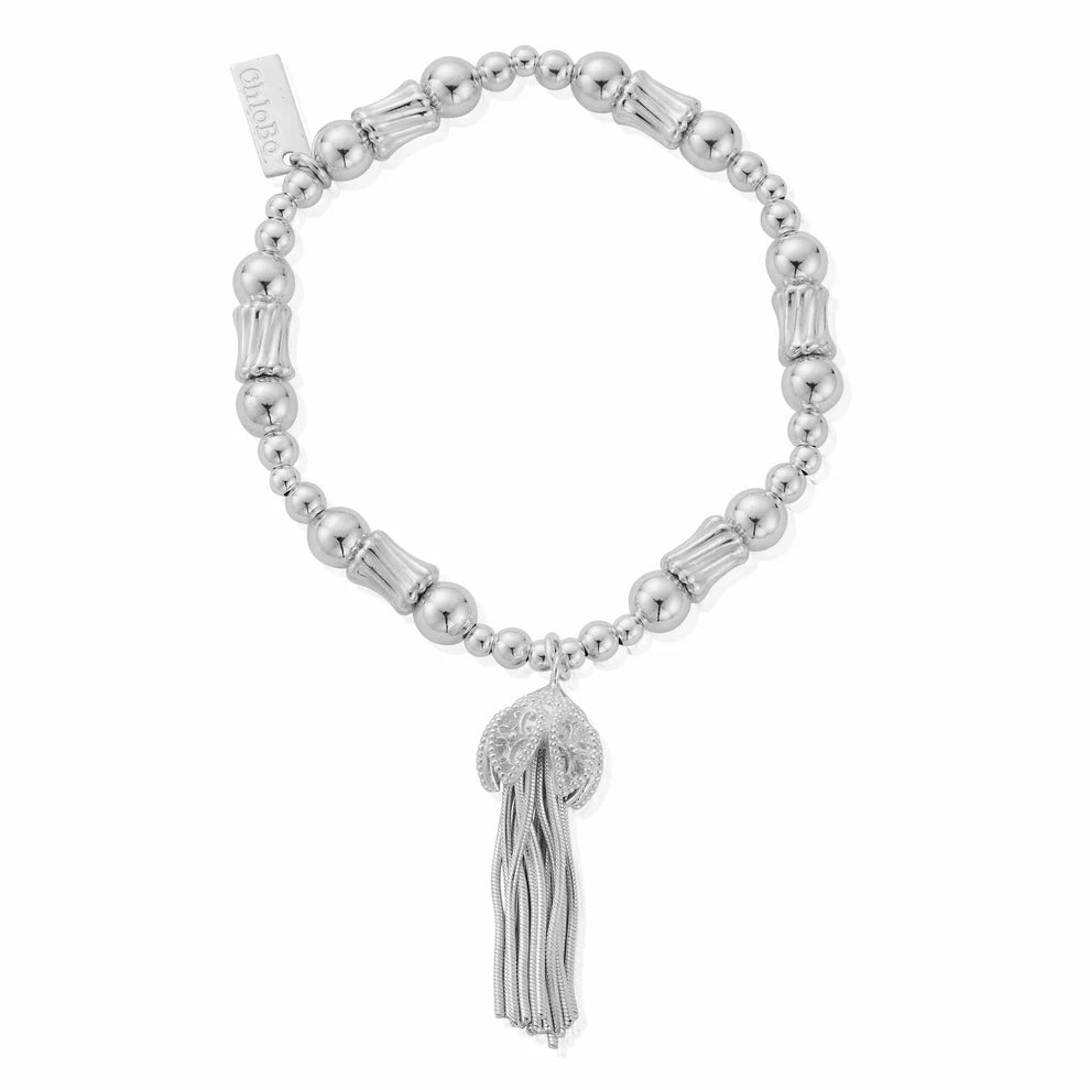 ChloBo Silver Corrugated Twist Tassel of Joy Bracelet