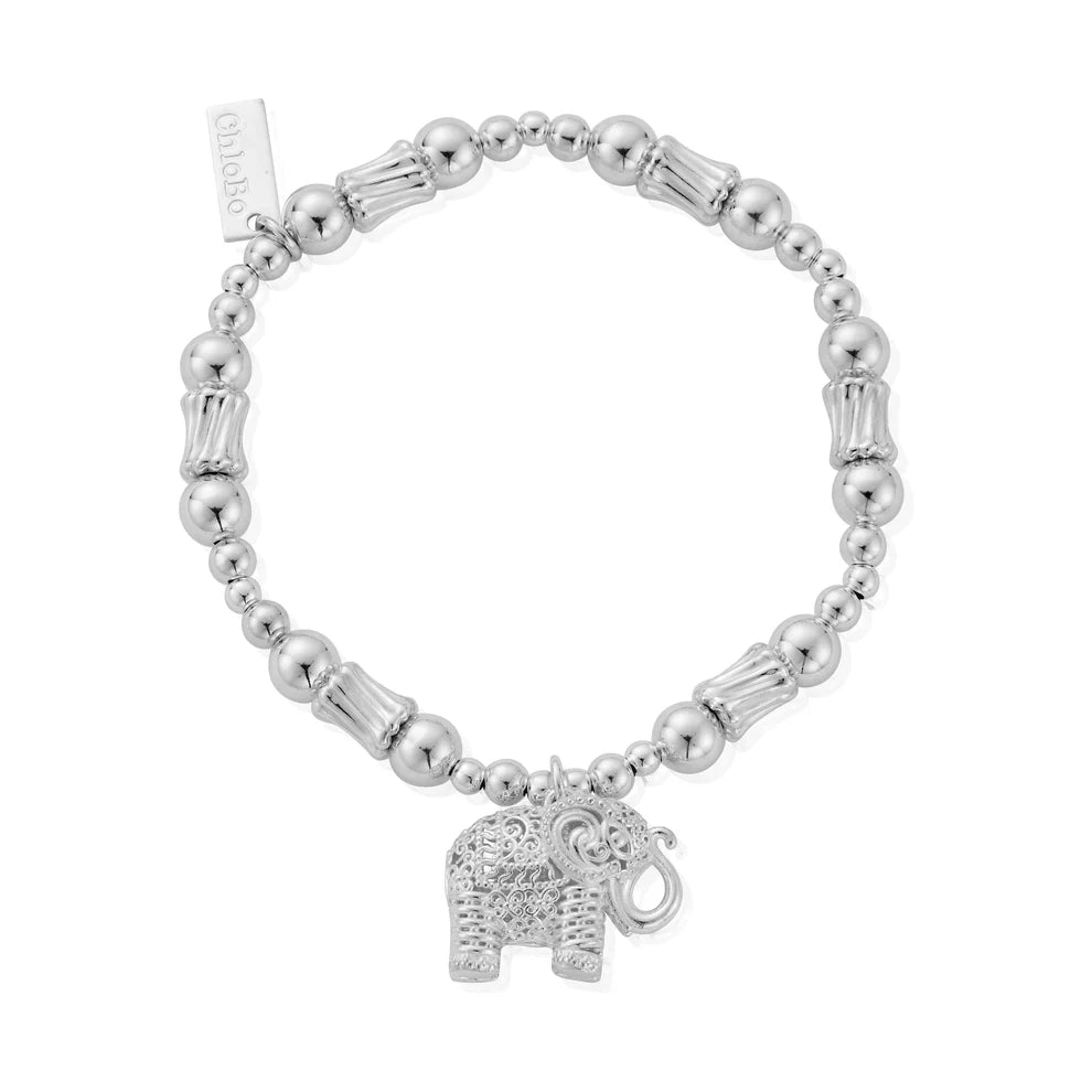 ChloBo Silver Corrugated Twist Sacred Elephant Bracelet