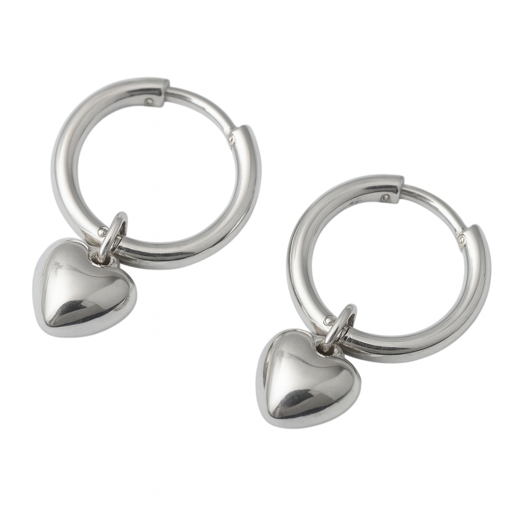 Mococo Essentials Silver Heart Charm Hoop Earrings
