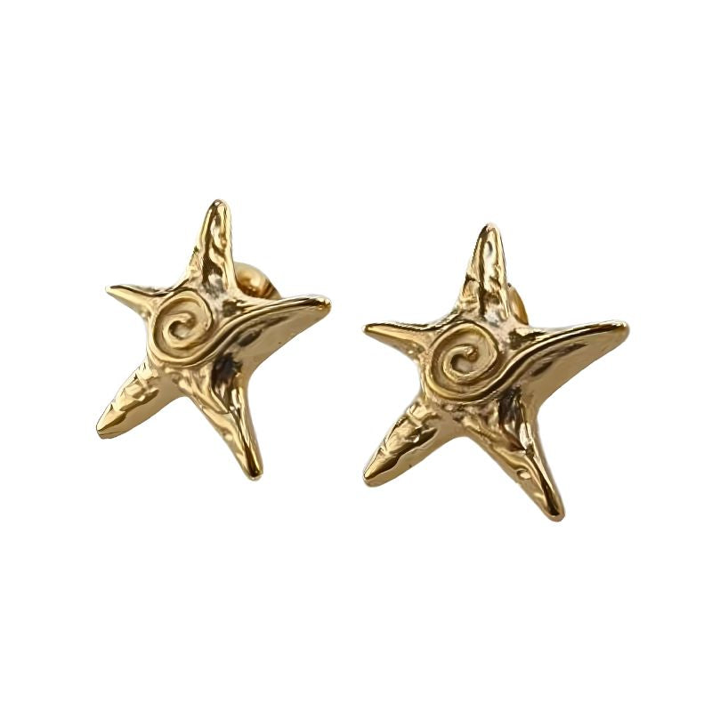 Little Grey Moon Gold Starfish Stud Earrings Mococo