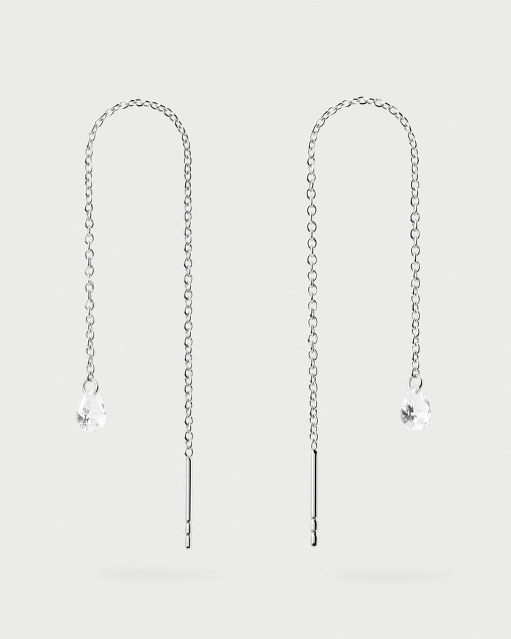 Elegant Waterfall Drop Silver Earrings with Sparkling White Zirconia Stones