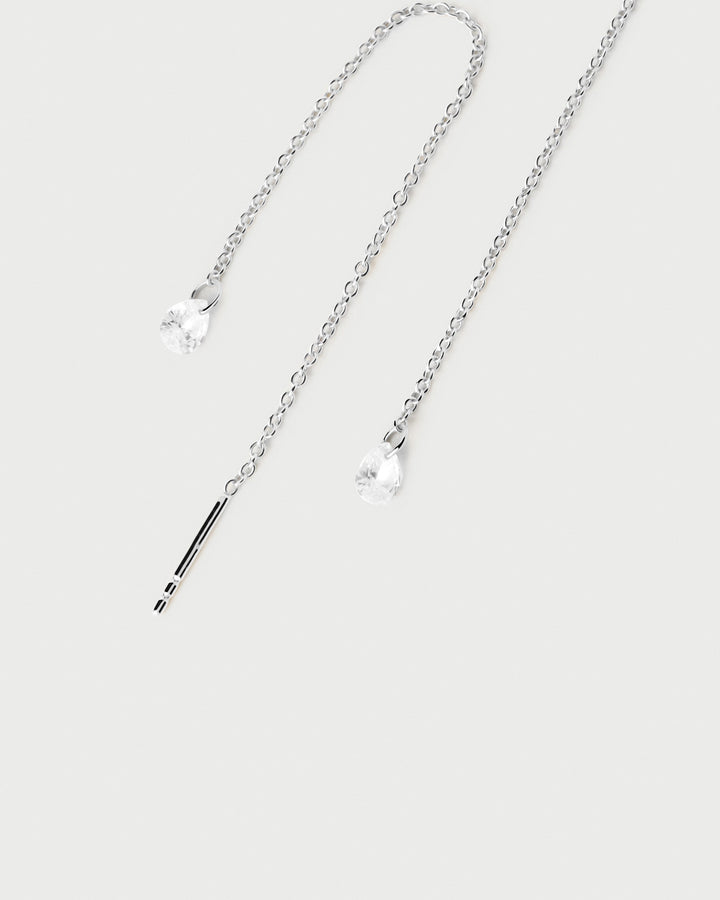 Elegant Waterfall Drop Silver Earrings with Sparkling White Zirconia Stones
