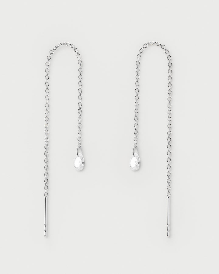 Elegant Waterfall Drop Silver Earrings with Sparkling White Zirconia Stones