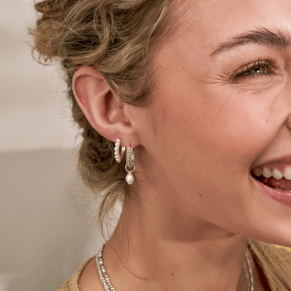 Chlobo 925 Sterling Silver Classic Pearl Huggie Hoop Earrings image 2