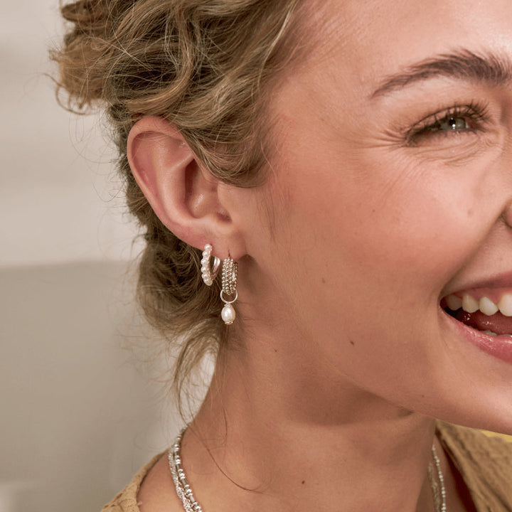 Chlobo 925 Sterling Silver Classic Pearl Huggie Hoop Earrings image 2