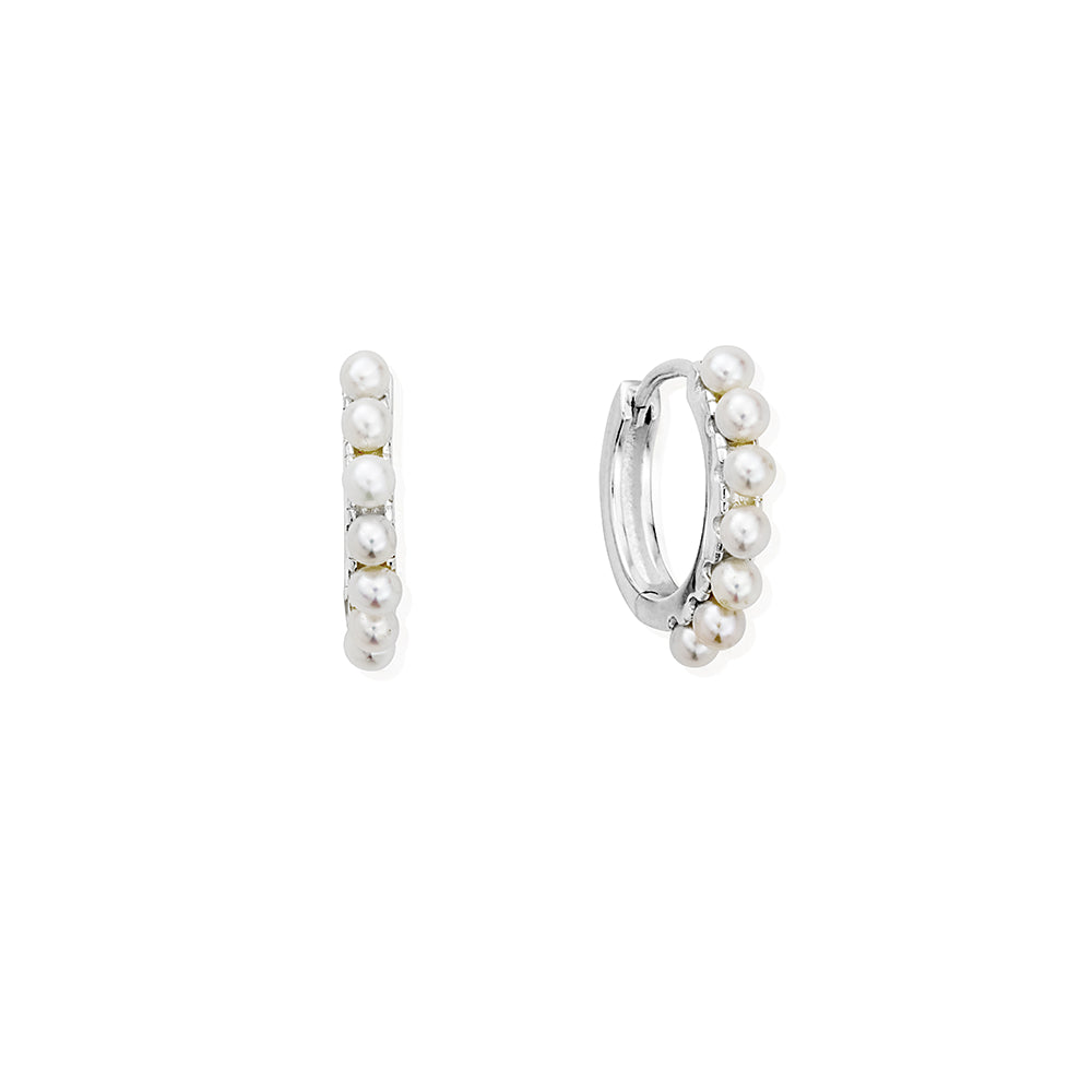 Chlobo 925 Sterling Silver Classic Pearl Huggie Hoop Earrings image