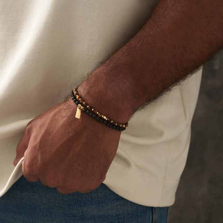 ChloBo Men's Gold Black Lava & Tiger's Eye Set Of 2 - MococoChloBoGBSETBLTEM9507969357233Bracelets