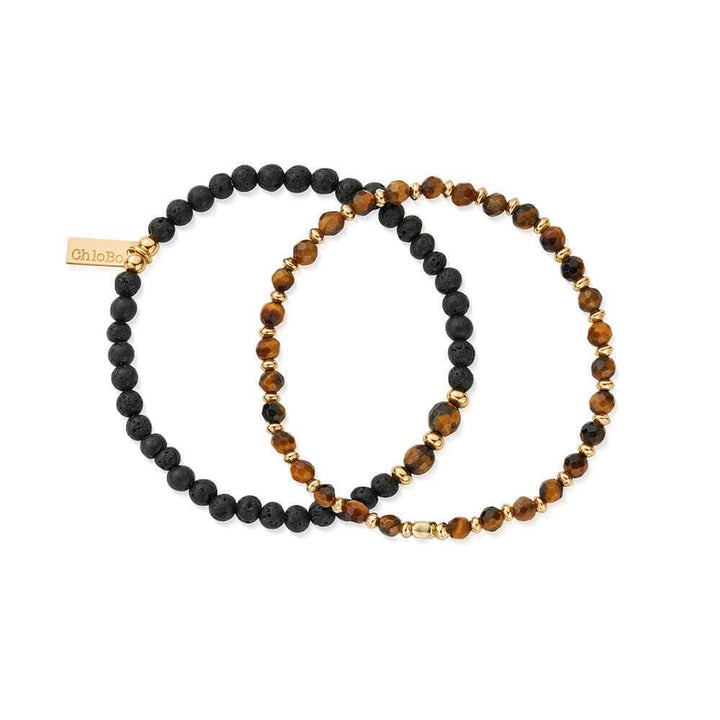 ChloBo Men's Gold Black Lava & Tiger's Eye Set Of 2 - MococoChloBoGBSETBLTEM9507969357233Bracelets