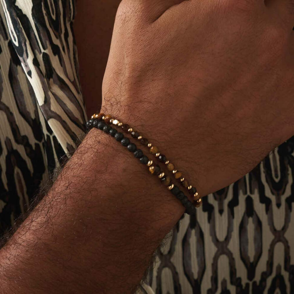 ChloBo Men's Gold Black Lava & Tiger's Eye Set Of 2 - MococoChloBoGBSETBLTEM9507969357233Bracelets