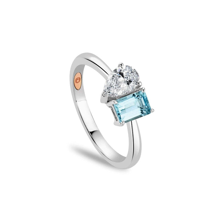 Clogau Promises 9ct White Gold, Diamond and Emerald - Cut Aquamarine Ring - MococoClogauGTAF0387 - J5051537385264Rings
