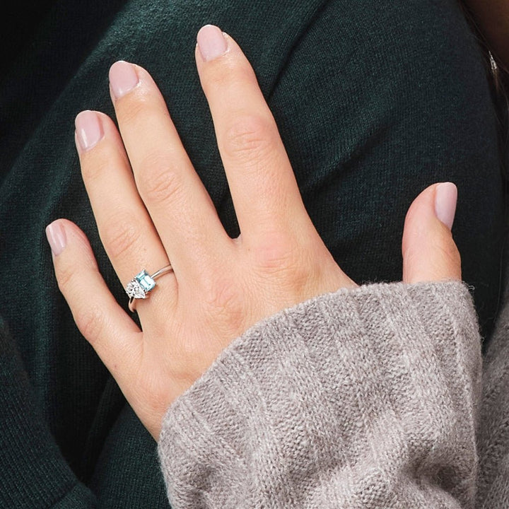 Clogau Promises 9ct White Gold, Diamond and Emerald - Cut Aquamarine Ring - MococoClogauGTAF0387 - J5051537385264Rings