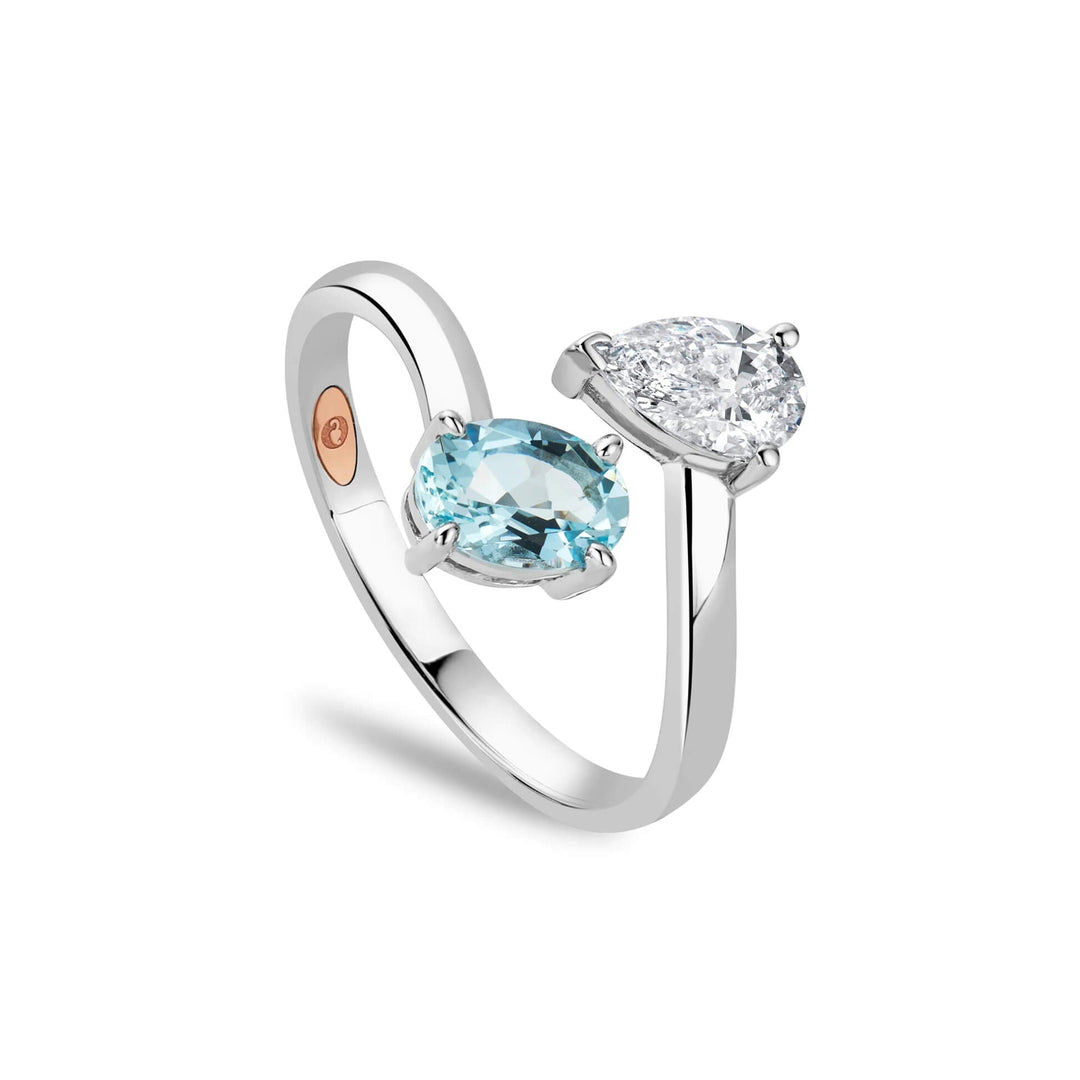 Clogau Promises 9ct White Gold, Diamond and Oval - Cut Aquamarine Ring - MococoClogauGTAF0386 - J5051537385158Rings