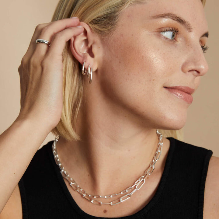 Daisy London Silver Estee Lalonde Mini Square Hoop Earrings - MococoDaisy London4ELE41_SLVEarrings