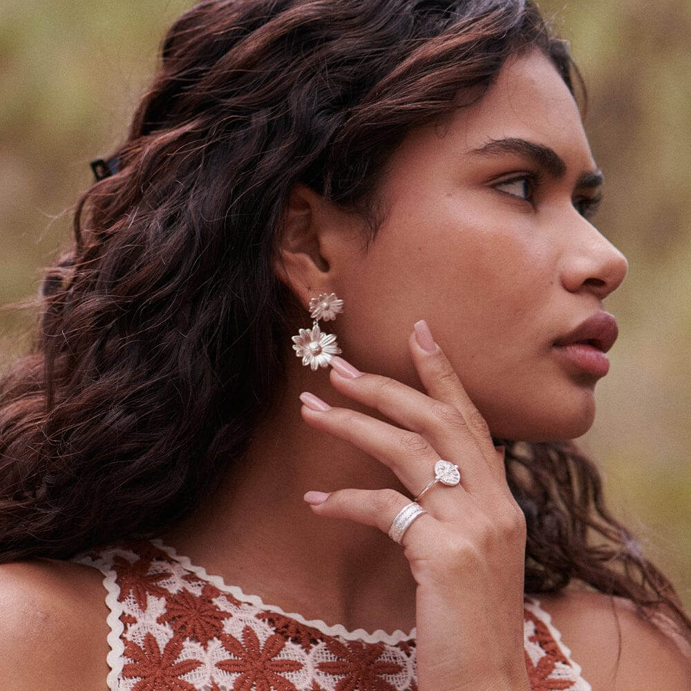 Daisy London Silver Plated Double Daisy Flower Earrings - MococoDaisy LondonDBE06_SLVEarrings