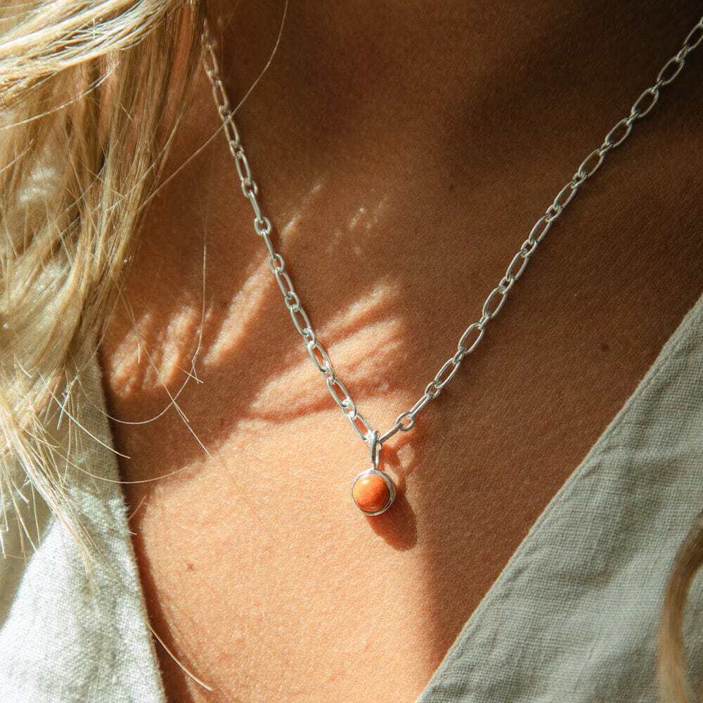 Daisy London Silver Red Coral Chunky Healing Stone Necklace - MococoDaisy LondonHN5012_SLVNecklaces