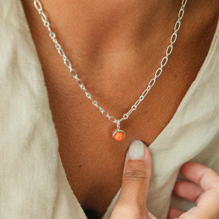 Daisy London Silver Red Coral Chunky Healing Stone Necklace - MococoDaisy LondonHN5012_SLVNecklaces