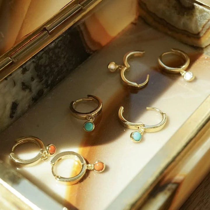 Daisy London Sterling Silver Coral Healing Stones Huggie Earrings - MococoDaisy LondonHE3012_SLVEarrings