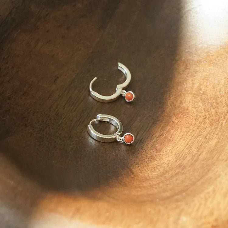 Daisy London Sterling Silver Coral Healing Stones Huggie Earrings - MococoDaisy LondonHE3012_SLVEarrings