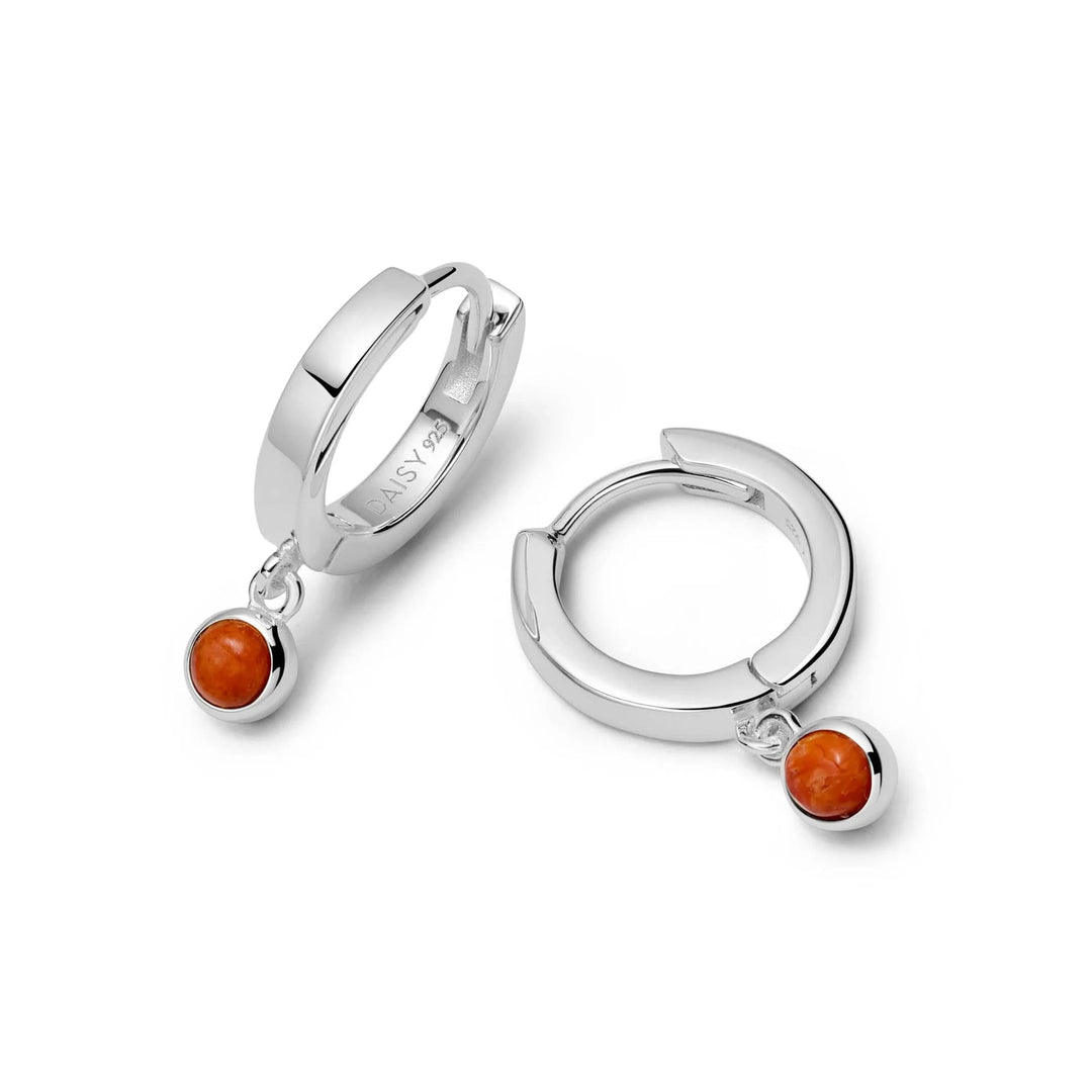 Daisy London Sterling Silver Coral Healing Stones Huggie Earrings - MococoDaisy LondonHE3012_SLVEarrings