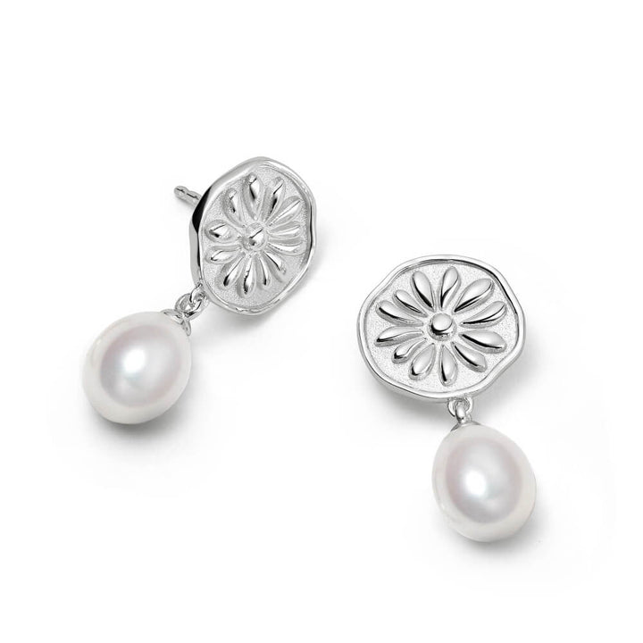 Daisy London Sterling Silver Daisy Pearl Drop Earrings - MococoDaisy LondonDBE05_SLVEarrings